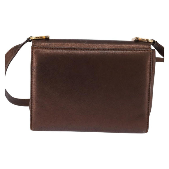 Salvatore Ferragamo Gancini Shoulder Bag Leather Brown Gold Auth hk2983