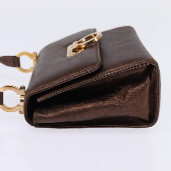 Salvatore Ferragamo Gancini Shoulder Bag Leather Brown Gold Auth hk2983
