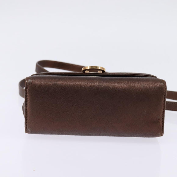 Salvatore Ferragamo Gancini Shoulder Bag Leather Brown Gold Auth hk2983