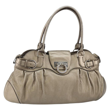 Salvatore Ferragamo Gancini Tote Bag Leather Champagne Gold Auth hk2984