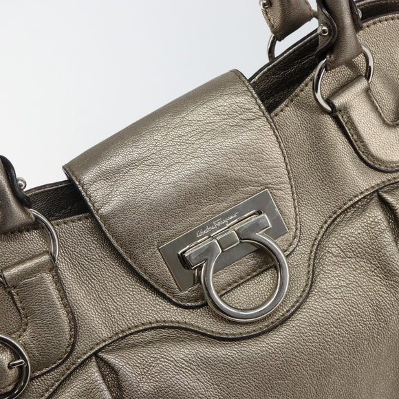 Salvatore Ferragamo Gancini Tote Bag Leather Champagne Gold Auth hk2984