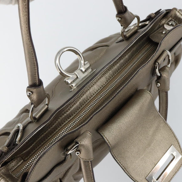 Salvatore Ferragamo Gancini Tote Bag Leather Champagne Gold Auth hk2984