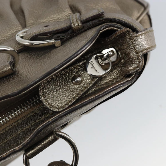 Salvatore Ferragamo Gancini Tote Bag Leather Champagne Gold Auth hk2984