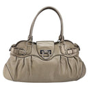 Salvatore Ferragamo Gancini Tote Bag Leather Champagne Gold Auth hk2984-13