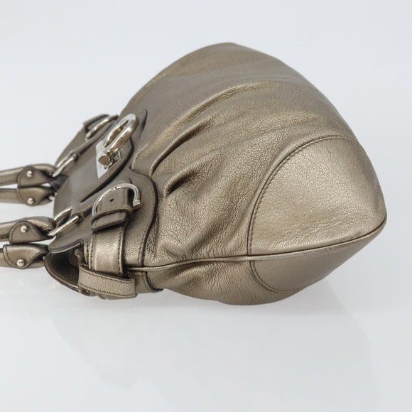 Salvatore Ferragamo Gancini Tote Bag Leather Champagne Gold Auth hk2984