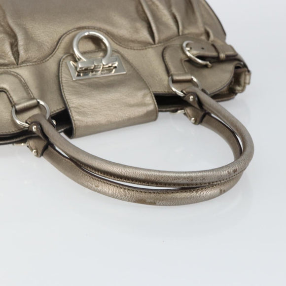 Salvatore Ferragamo Gancini Tote Bag Leather Champagne Gold Auth hk2984