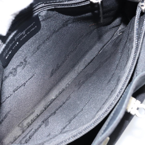 Salvatore Ferragamo Gancini Shoulder Bag Nylon Black Silver Auth hk2985