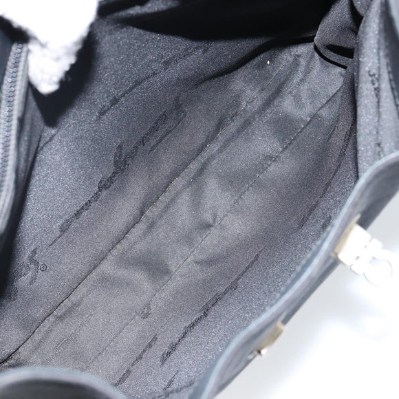 Salvatore Ferragamo Gancini Shoulder Bag Nylon Black Silver Auth hk2985