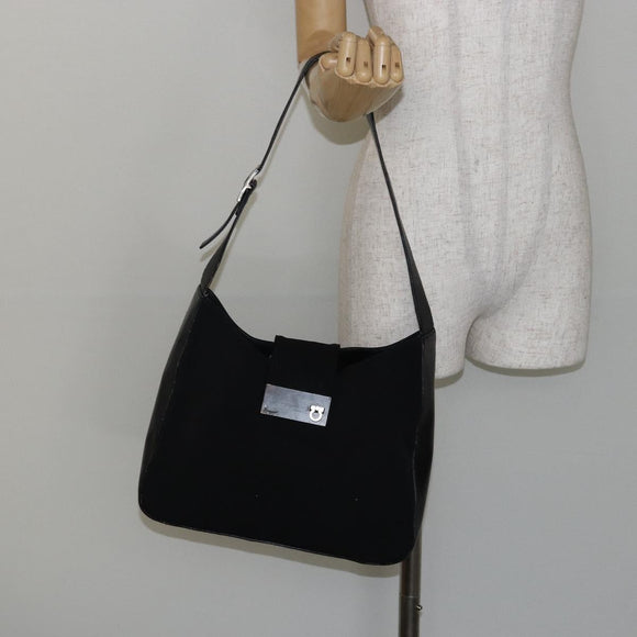 Salvatore Ferragamo Gancini Shoulder Bag Nylon Black Silver Auth hk2985