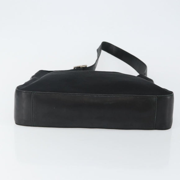 Salvatore Ferragamo Gancini Shoulder Bag Nylon Black Silver Auth hk2985