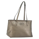 Salvatore Ferragamo Gancini Tote Bag Leather Beige Silver Auth hk2986-1