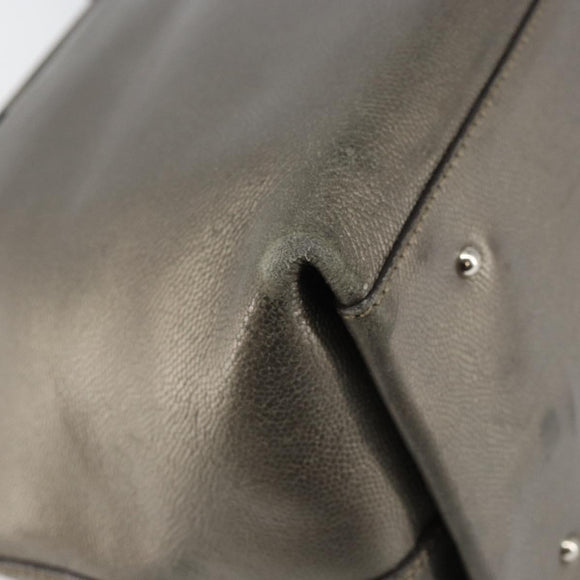 Salvatore Ferragamo Gancini Tote Bag Leather Beige Silver Auth hk2986