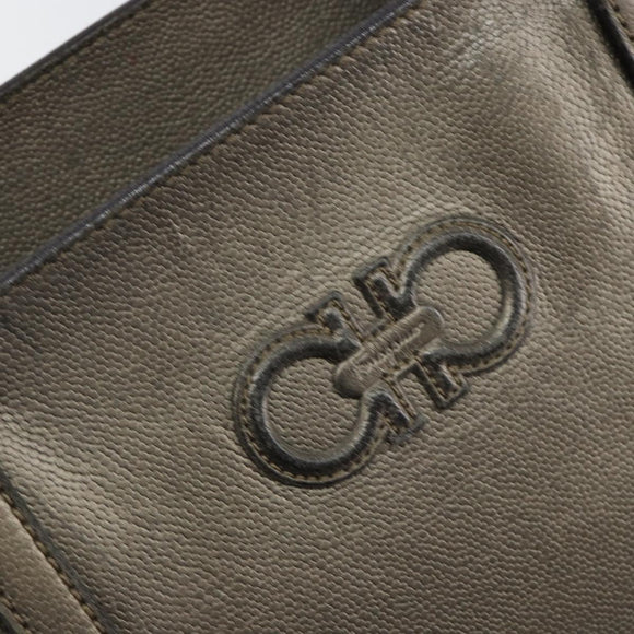 Salvatore Ferragamo Gancini Tote Bag Leather Beige Silver Auth hk2986