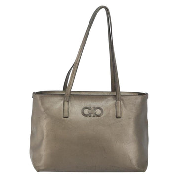 Salvatore Ferragamo Gancini Tote Bag Leather Beige Silver Auth hk2986 - 0