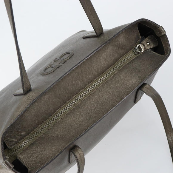 Salvatore Ferragamo Gancini Tote Bag Leather Beige Silver Auth hk2986