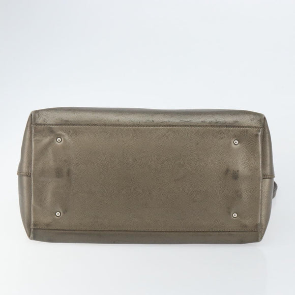 Salvatore Ferragamo Gancini Tote Bag Leather Beige Silver Auth hk2986