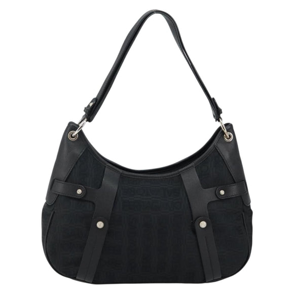 Salvatore Ferragamo Shoulder Bag Canvas Black Silver Auth hk2987