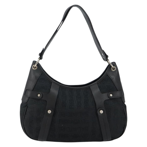 Salvatore Ferragamo Shoulder Bag Canvas Black Silver Auth hk2987