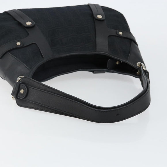 Salvatore Ferragamo Shoulder Bag Canvas Black Silver Auth hk2987