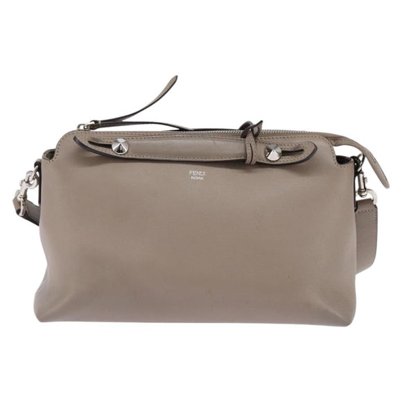 FENDI By The Way Hand Bag Leather 2way Beige Silver Auth hk2988