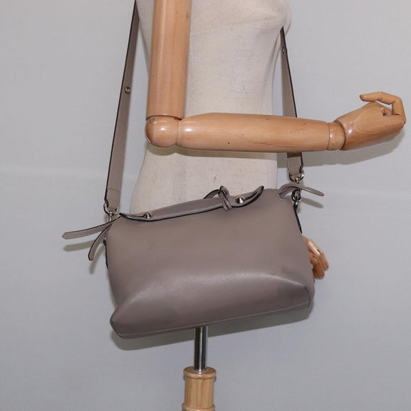 FENDI By The Way Hand Bag Leather 2way Beige Silver Auth hk2988