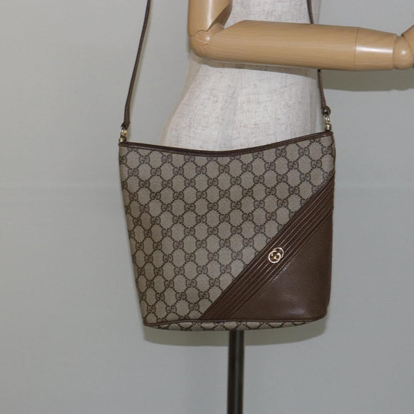 GUCCI GG Supreme Shoulder Bag PVC Beige Gold Auth hk2992