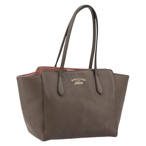 GUCCI Tote Bag Leather Gold Gray 354408 Auth hk2995