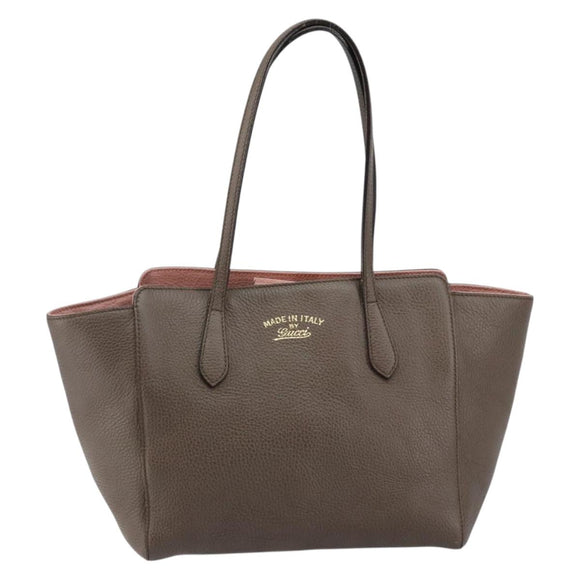 GUCCI Tote Bag Leather Gold Gray 354408 Auth hk2995