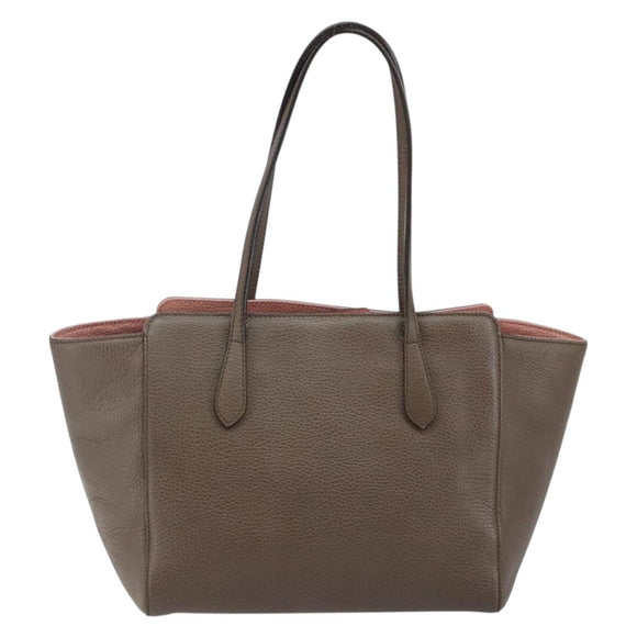 GUCCI Tote Bag Leather Gold Gray 354408 Auth hk2995