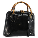 GUCCI Bamboo Hand Bag Enamel 2way Black Gold 000 58 0290 Auth hk2996-1