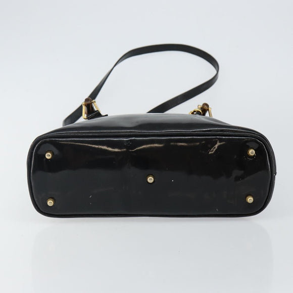 GUCCI Bamboo Hand Bag Enamel 2way Black Gold 000 58 0290 Auth hk2996