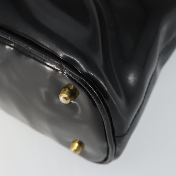 GUCCI Bamboo Hand Bag Enamel 2way Black Gold 000 58 0290 Auth hk2996