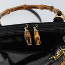 GUCCI Bamboo Hand Bag Enamel 2way Black Gold 000 58 0290 Auth hk2996-16