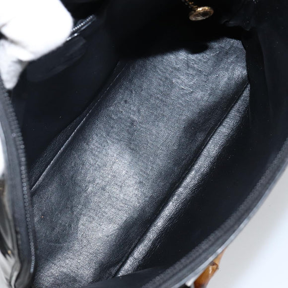 GUCCI Bamboo Hand Bag Enamel 2way Black Gold 000 58 0290 Auth hk2996