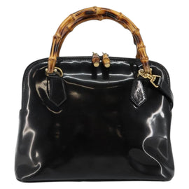 GUCCI Bamboo Hand Bag Enamel 2way Black Gold 000 58 0290 Auth hk2996 - 0
