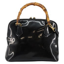 GUCCI Bamboo Hand Bag Enamel 2way Black Gold 000 58 0290 Auth hk2996-3