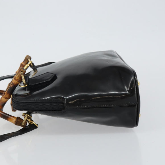 GUCCI Bamboo Hand Bag Enamel 2way Black Gold 000 58 0290 Auth hk2996