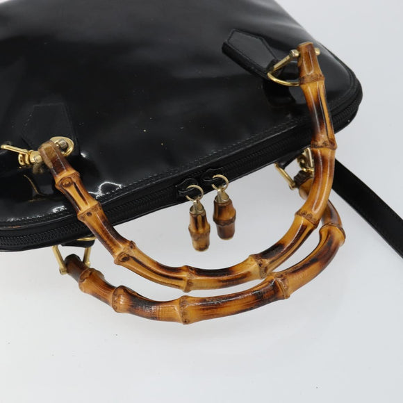 GUCCI Bamboo Hand Bag Enamel 2way Black Gold 000 58 0290 Auth hk2996