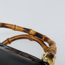 GUCCI Bamboo Hand Bag Enamel 2way Black Gold 000 58 0290 Auth hk2996-8