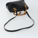 GUCCI Bamboo Hand Bag Enamel 2way Black Gold 000 58 0290 Auth hk2996-9