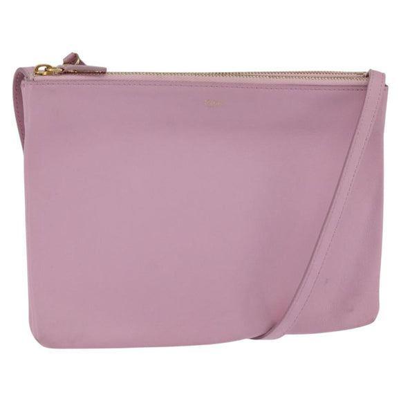 CELINE Trio Shoulder Bag Leather Pink Gold Auth hk2999