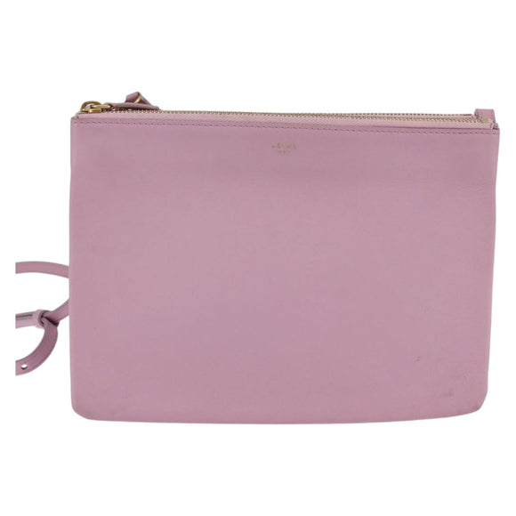 CELINE Trio Shoulder Bag Leather Pink Gold Auth hk2999