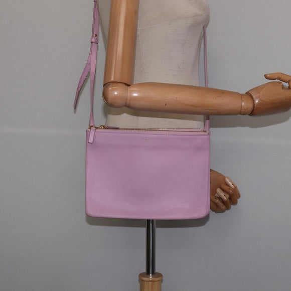 CELINE Trio Shoulder Bag Leather Pink Gold Auth hk2999