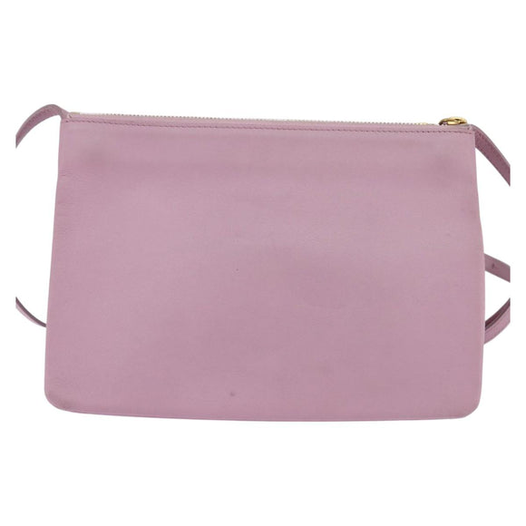 CELINE Trio Shoulder Bag Leather Pink Gold Auth hk2999