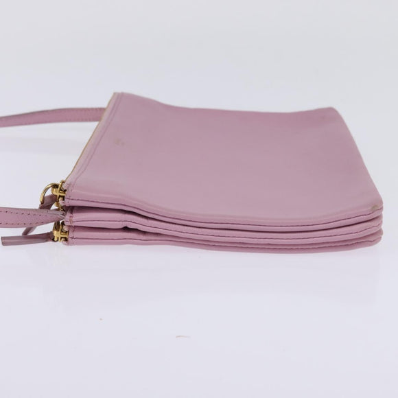 CELINE Trio Shoulder Bag Leather Pink Gold Auth hk2999