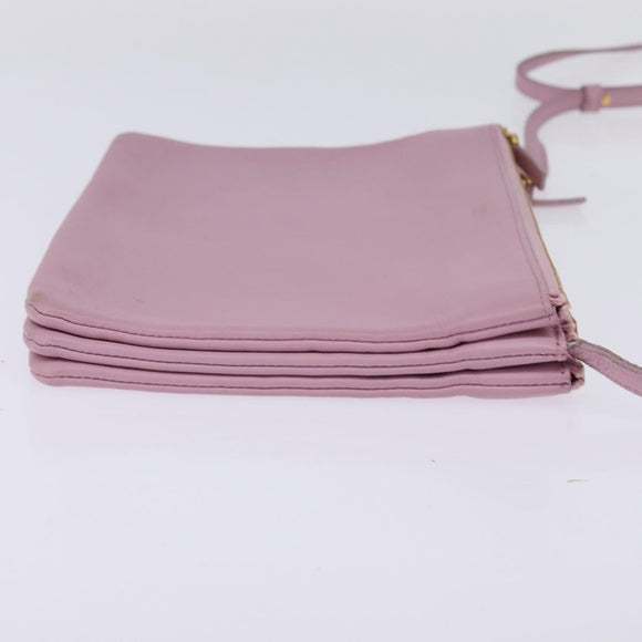 CELINE Trio Shoulder Bag Leather Pink Gold Auth hk2999