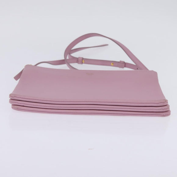 CELINE Trio Shoulder Bag Leather Pink Gold Auth hk2999