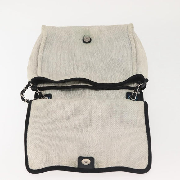 CHANEL Deauville line Chain Shoulder Bag Straw White Silver CC Auth hk3000