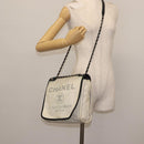 CHANEL Deauville line Chain Shoulder Bag Straw White Silver CC Auth hk3000-20