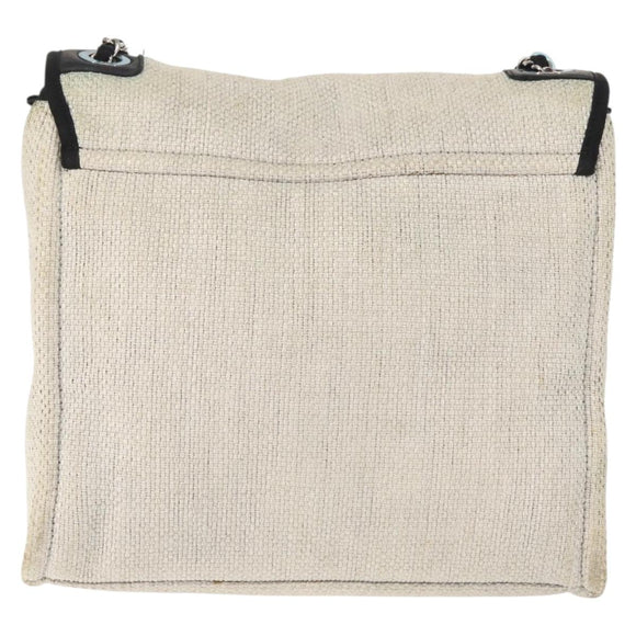 CHANEL Deauville line Chain Shoulder Bag Straw White Silver CC Auth hk3000